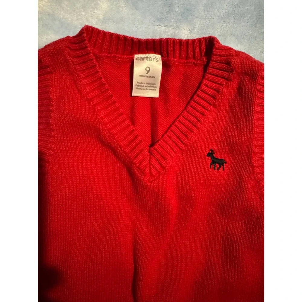 Carter's OshKosh Baby Boy 4pc Set 6-9M Red Vest Grey Cardigan Panda Fleece Pants